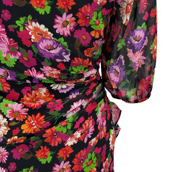 Marella Bacini Ruffle Dress NEW Women's SZ 4 Floral Sheer Sleeve Party Spring - Picture 9 of 15